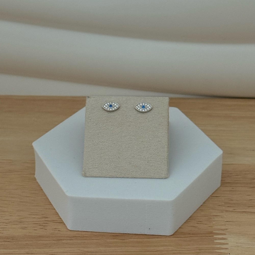 Evil Eye Stud Earrings with Blue and Silver Accents